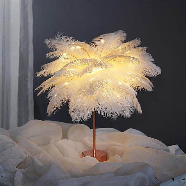 Plume Lampe Nordique Lampe de Bureau de Style Européen Chambre De Chevet Lampe De Table De Plumes Lumière de Nuit Lampe de Table Décoration Moderne