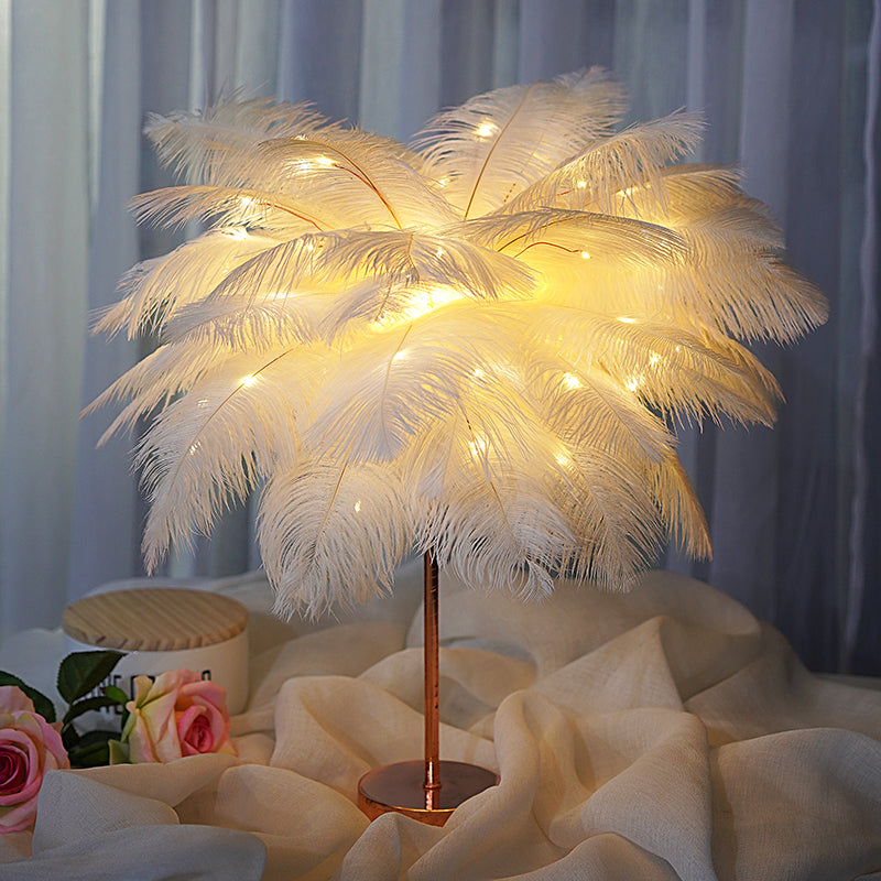 Plume Lampe Nordique Lampe de Bureau de Style Européen Chambre De Chevet Lampe De Table De Plumes Lumière de Nuit Lampe de Table Décoration Moderne